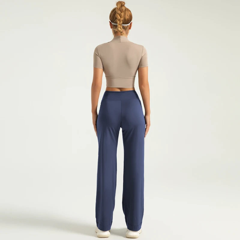 Расклешенные леггинсы брюки для йоги женские дышащие широкие с высокой талией