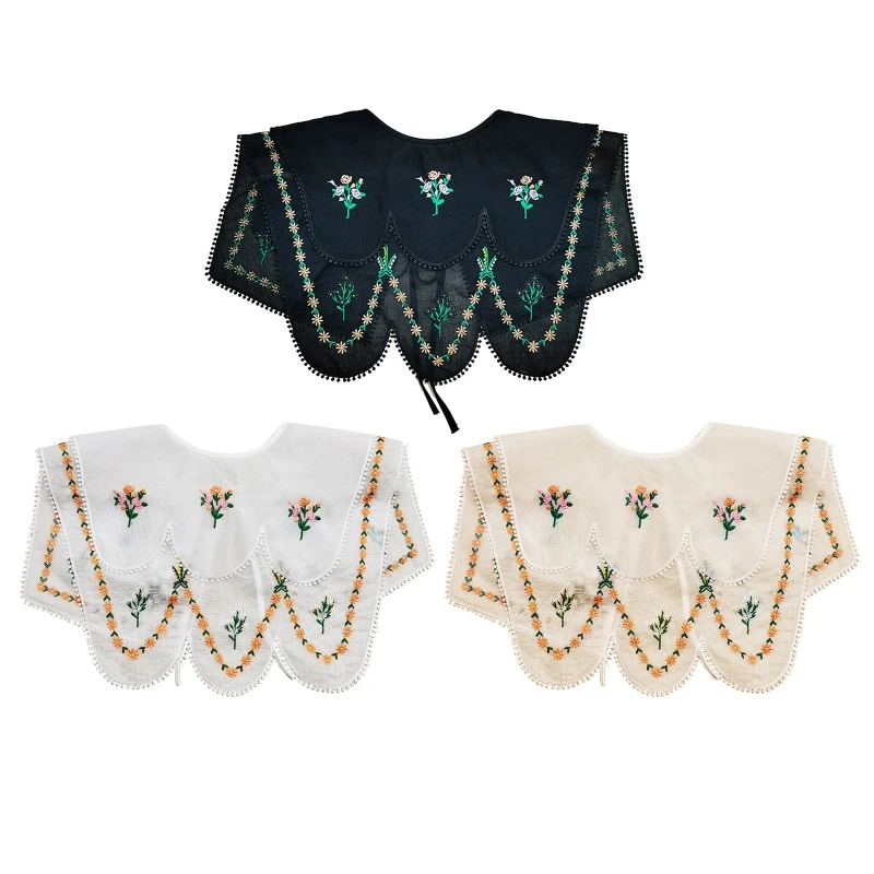 

28TF False Collar Floral Trim Detachable Collar Embroidery Collar Decorative