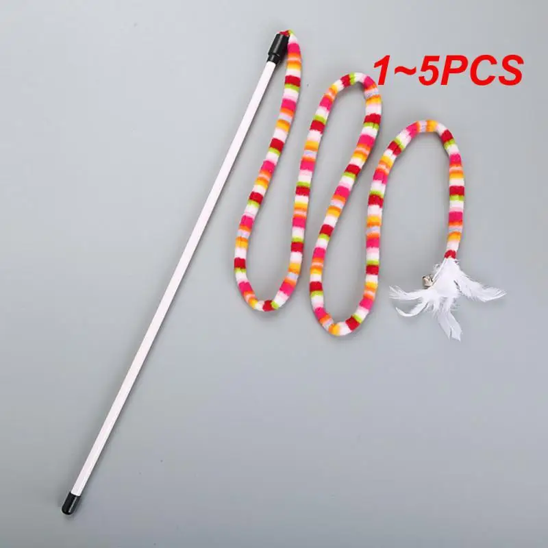 

1~5PCS Rainbow Snake Shape Cat Stick Funny Head With Ring Box Interactive Cloth Short Plush Feather Cat Toys Playing Pet