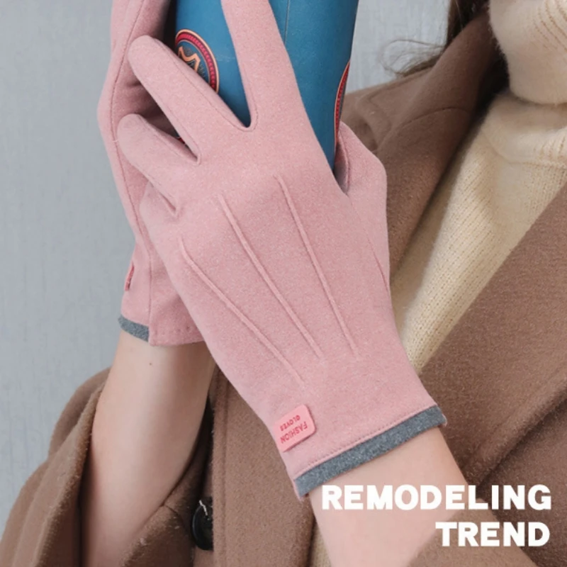 Autumn And Winter Touch Screen Gloves Women's Single Warm Student  De Velvet Gloves Thin Driving Gloves