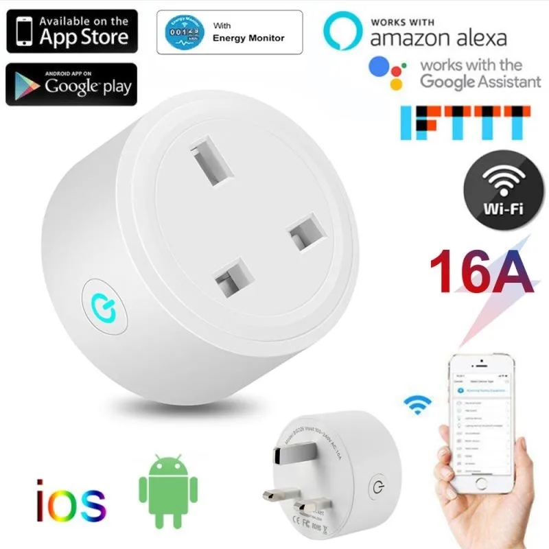 

16A UK Smart Socket WIFI Bluetooth-compatible Wireless Remote Control Smart Timer Plug Works With Amazon Alexa Google Assistant