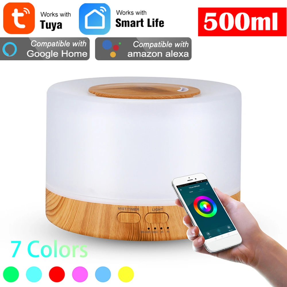 

Humidifier with 7 Lights 500ML Oil Aroma Aromatherapy Essential Diffuser Air Humidifier WiFi Connect Large Smart Spray Purifier