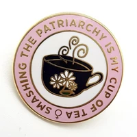 smashing the patriarchy my cup of tea feminist brooch metal badge lapel pin jacket jeans fashion jewelry accessories gift