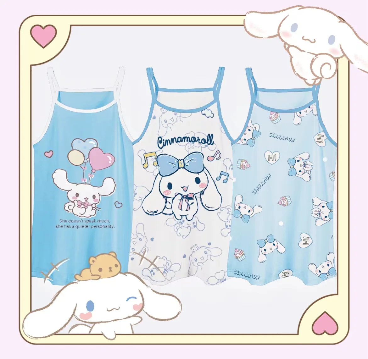 

Kawaii Sanrio Cinnamoroll Children Adults Night Dress Cute Girls Summer Cotton Camisole Pajamas Girls Anime Kuromi Melody Dress