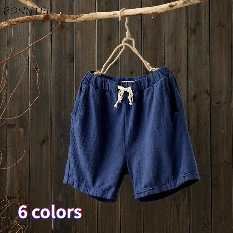 

Shorts Women Solid Casual All-match Cotton-linen 6 Colors Summer Loose New Drawstring BF Style Feminino Trousers M-4XL College
