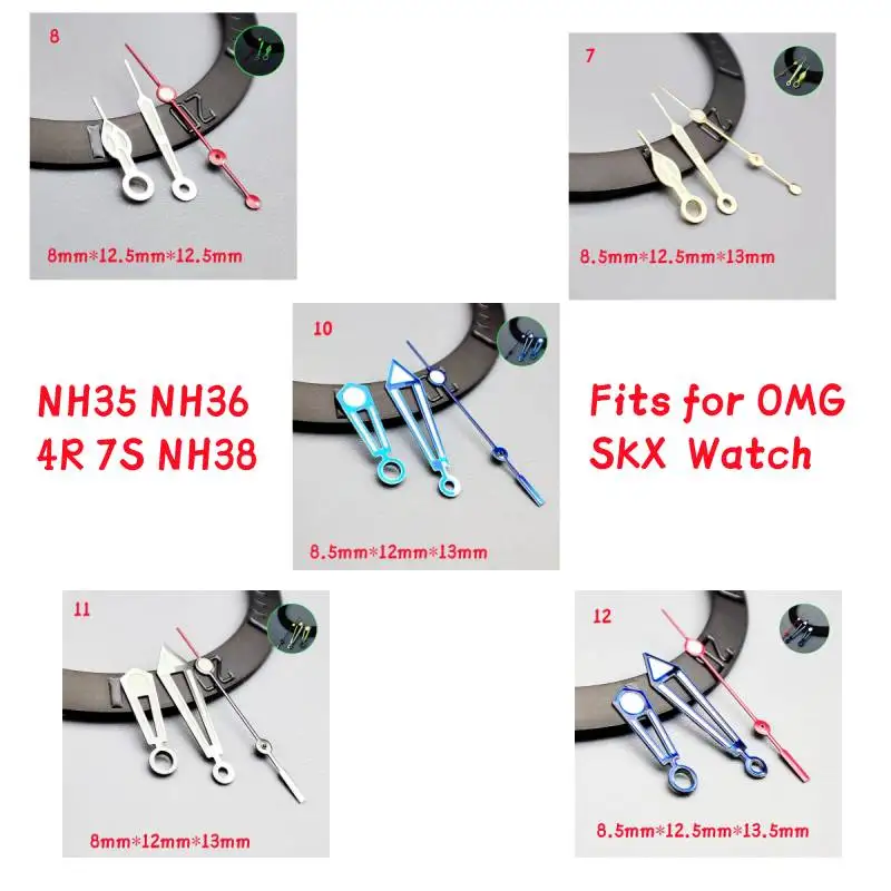 

Mod Watch Parts Blue Green Luminous Red Gold Watch Hands Pointer Fits for OMG SKX NH35 NH36 NH38 4R 7S Movement