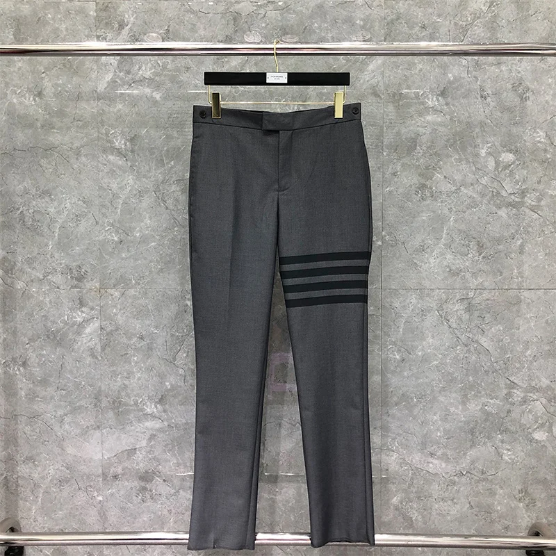 TB THOM 2022 Fashion Men Casual Suit Pants Gray Business Striped Spring And Autumn Formal Wool Trousers ins