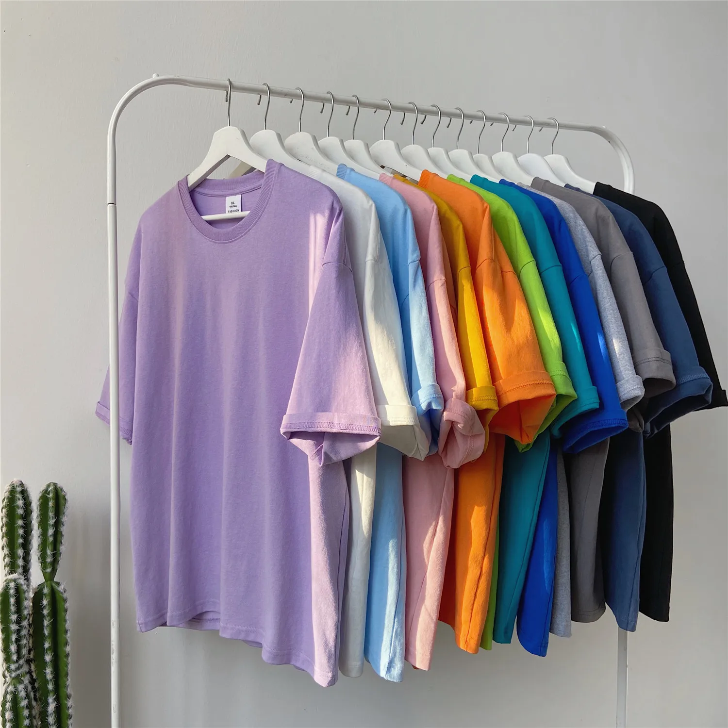 OEIN Solid Color T shirts For Men Korean Tops Man Casual Tshirts 2022 Summer Basic 100% Cotton Tops Tees Couple Women T-shirts