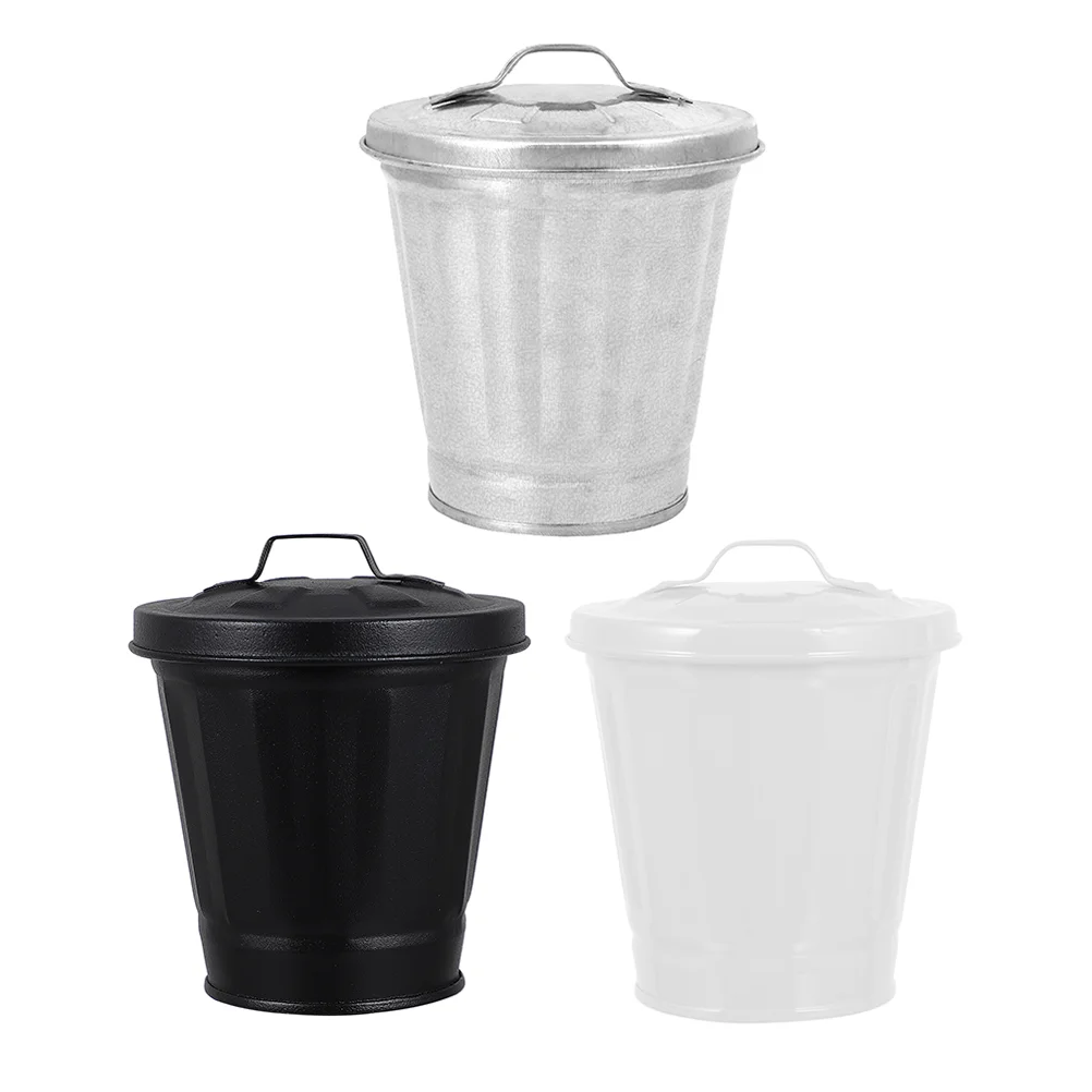 

Can Trash Mini Garbage Waste Bin Desktop Tiny Small Metal Table Flowerpot Bins Basket Bucket Galvanized Container