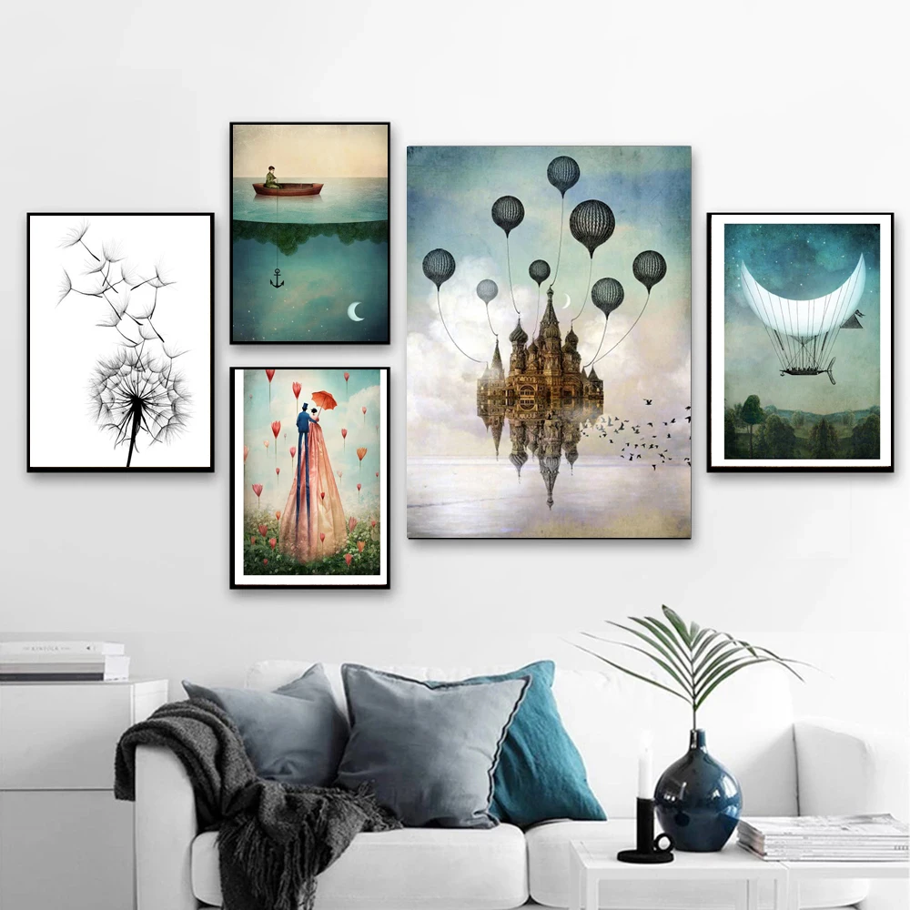 

Современная Абстрактная Луна водопад картина Природный Пейзаж Плакат в скандинавском стиле печать на стене Картина на холсте Декор для комнаты