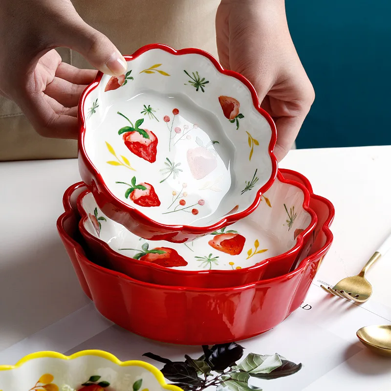 

Japanese Tableware Ceramic Fruit Salad Bowl Cute Creative Noodle Bowl Rice Bowl Personality Household Tableware
