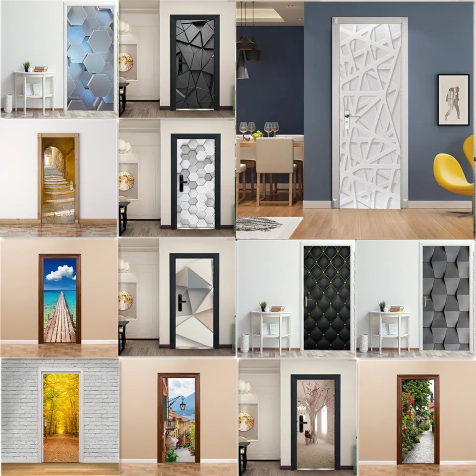 

3D Door Decoration Wallpaper Modern Design Door Sticker Self-adhesive Waterproof Poster Home Door Renew Mural Decal deur sticker