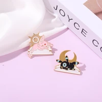 enamel cute magic elf pins badges cartoon animal moon and sun lapel pins brooches for backpack clothes kawaii vintage jewelry