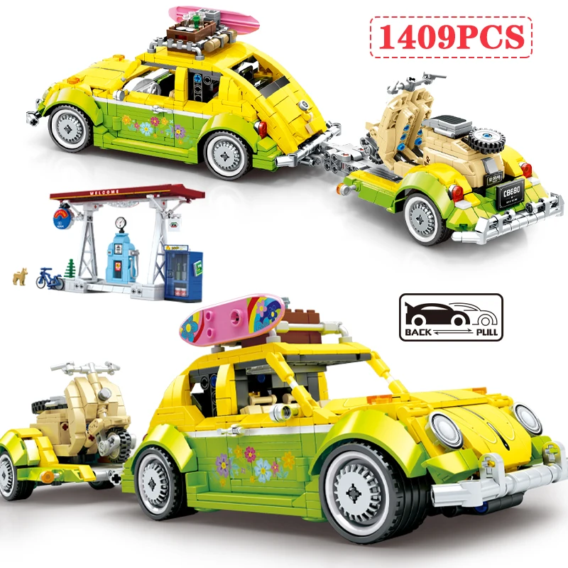 

1409 Pcs Friends Classic Pull Back Travel Car Building Blocks City Vacation Motorcycle Vehicle Architecture Bricks Toys For Kid