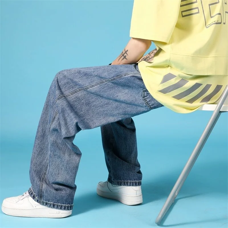 4 Colors Baggy Jeans Men Fashion Casual Wide Leg Jeans Men Streetwear Loose Hip Hop Straight Denim Pants Mens Trousers M-2XL