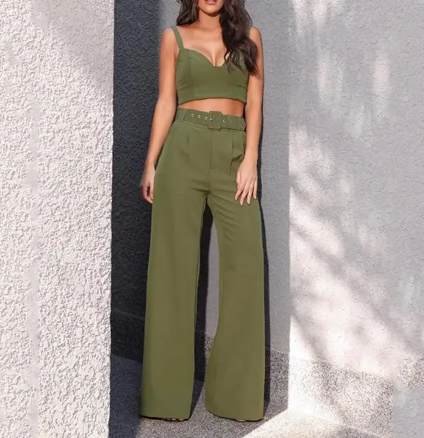 

Комплект из двух предметов, женский наряд 2023, Модный Элегантный Летний Новый сексуальный короткий топ, широкие брюки с высокой талией, Модный повседневный комплект брюк