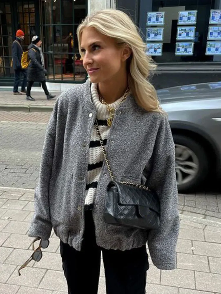 

Casual Solid O-neck Woolen Coat Women Fashion Female Long Sleeve Warm Jacket 2023 Autumn Loose Ladies Chic High Streetwear