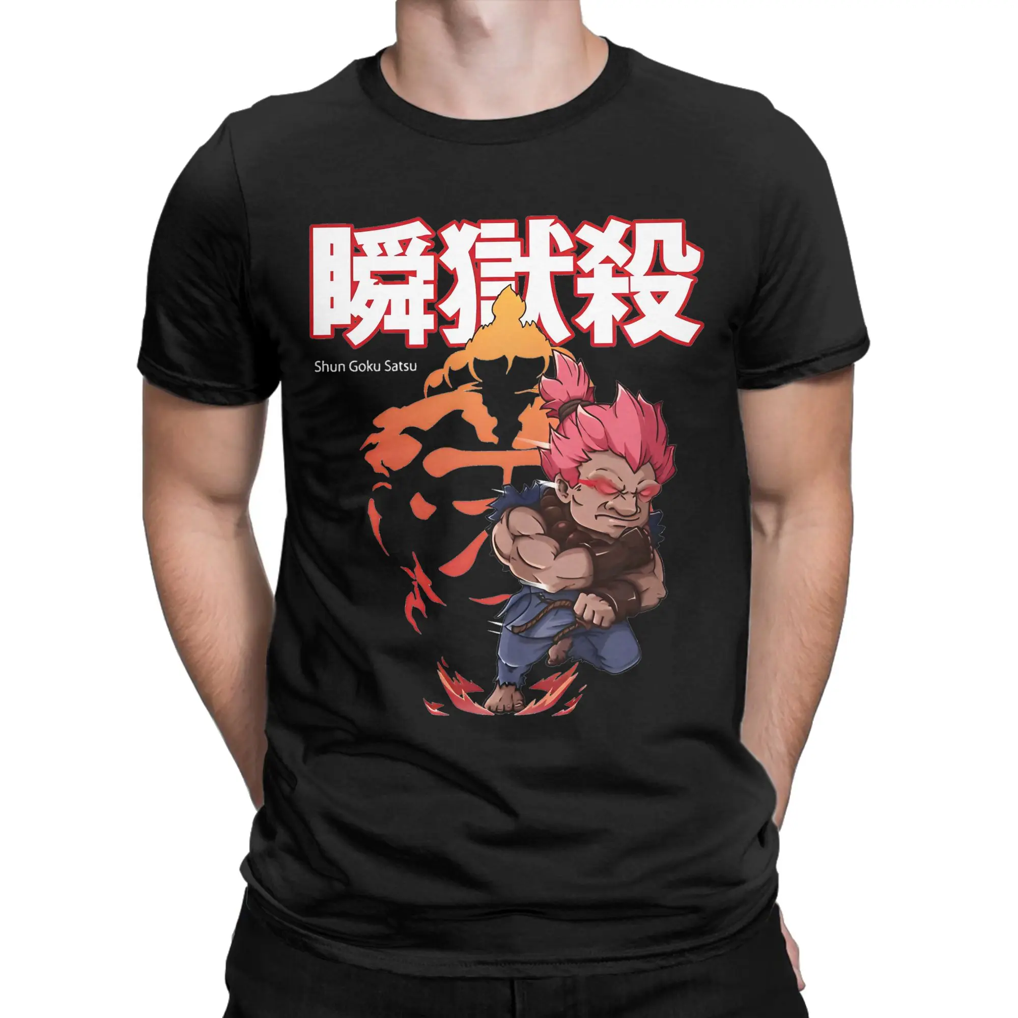 Фото Футболка Harajuku Streets Fighters, мужская одежда с круглым вырезом и короткими рукавами, хлопковая летняя одежда Akuma №1