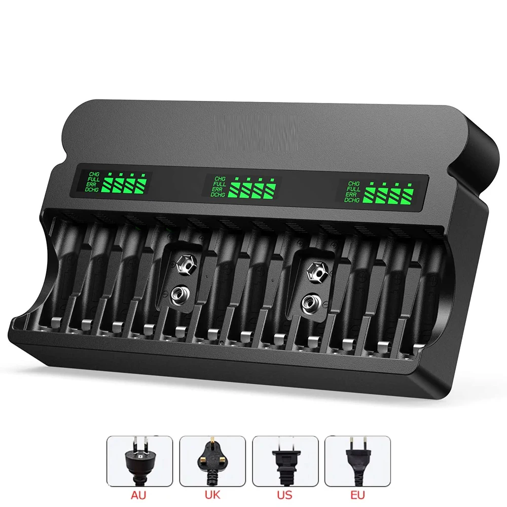 

Умное зарядное устройство с ЖК-дисплеем, 12 ячеек, AA AAA 9 В, зарядное устройство для NIMH NICD 1,2 в AA AAA 9 В, аккумуляторные батареи для Li-Ion 9 в