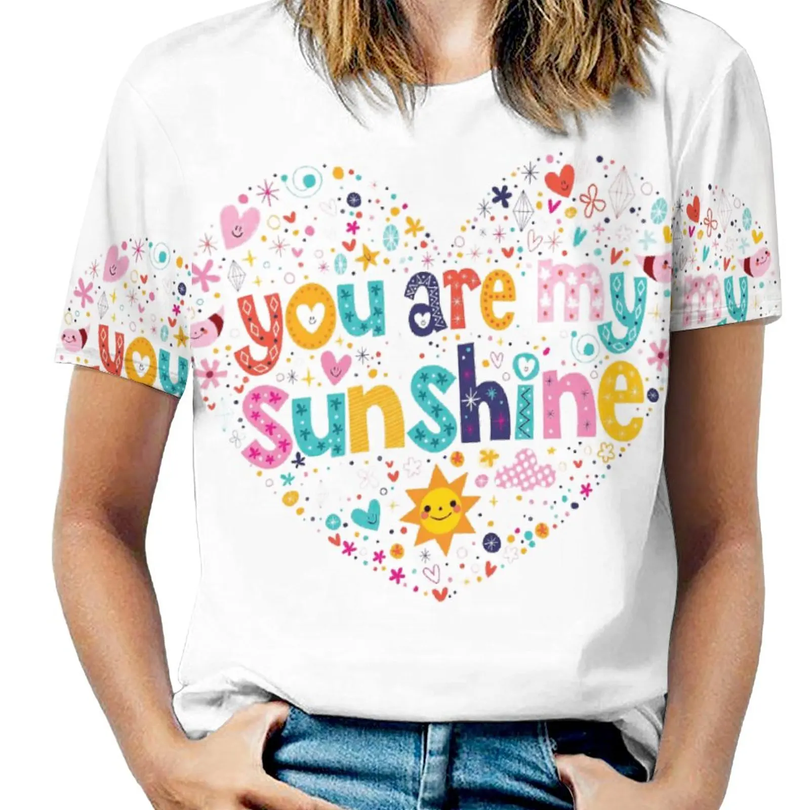 

Heart Shaped Sunshine Words Stars Circle Sun Cloud Design Composition Print T-shirt Fresh Tees Graphic Vintage Home Sport Funn