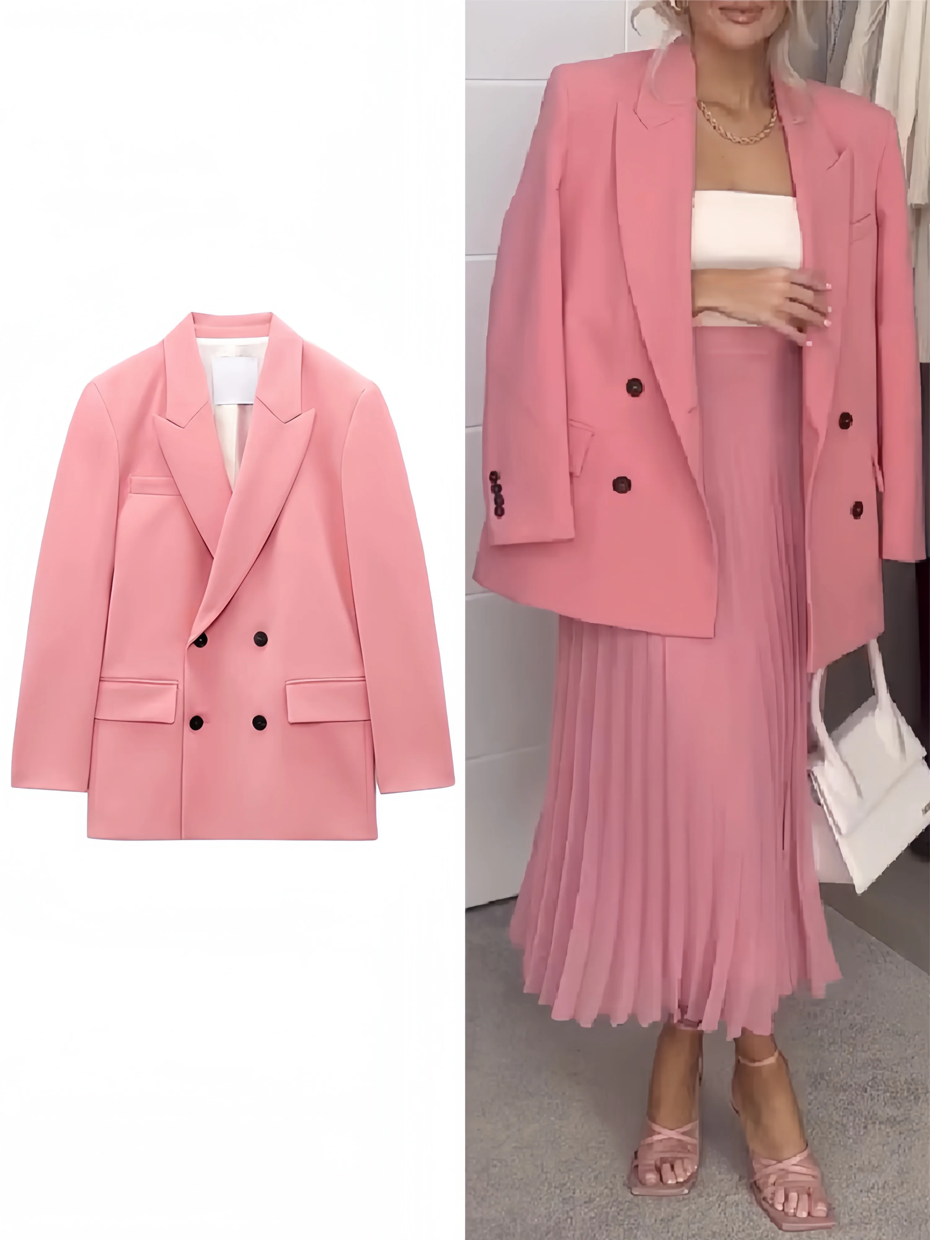 Женский свободный однотонный пиджак с карманами