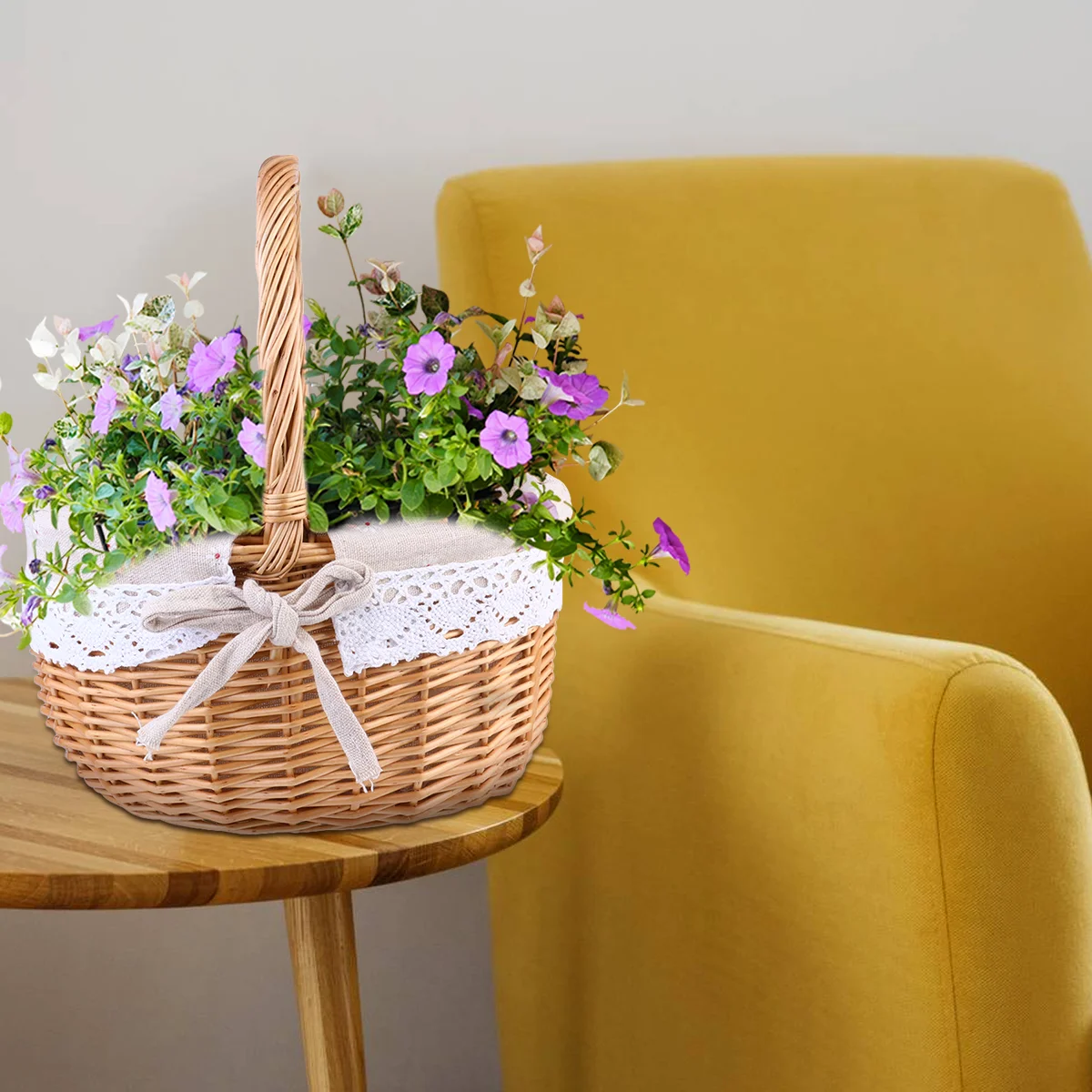 

Wicker Fruit Basket Willow Picnic Outdoor Decor Photography Props Table Top Candy Gift