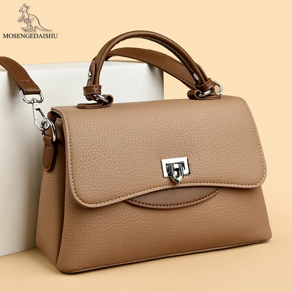 Высококачественные однотонные мягкие кожаные сумки через плечо для женщин 2024