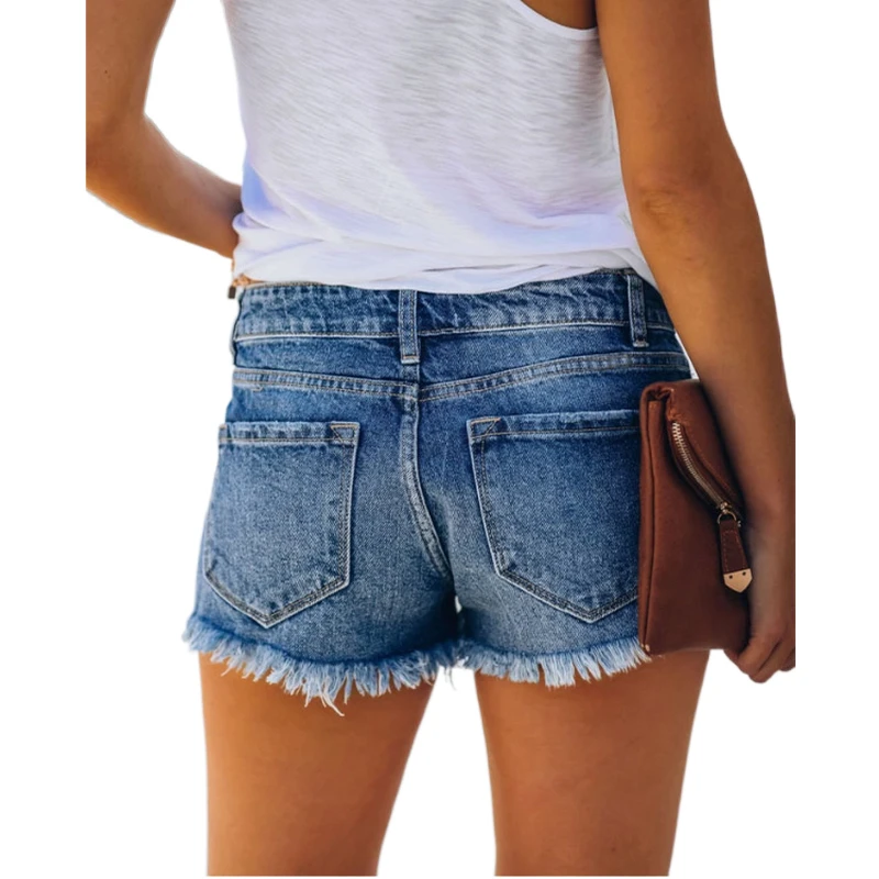 Casual High Waist Denim Shorts Women Summer Pocket Tassel Jeans Short Female Femme Button Up Short Pants Pantalones De Mujer