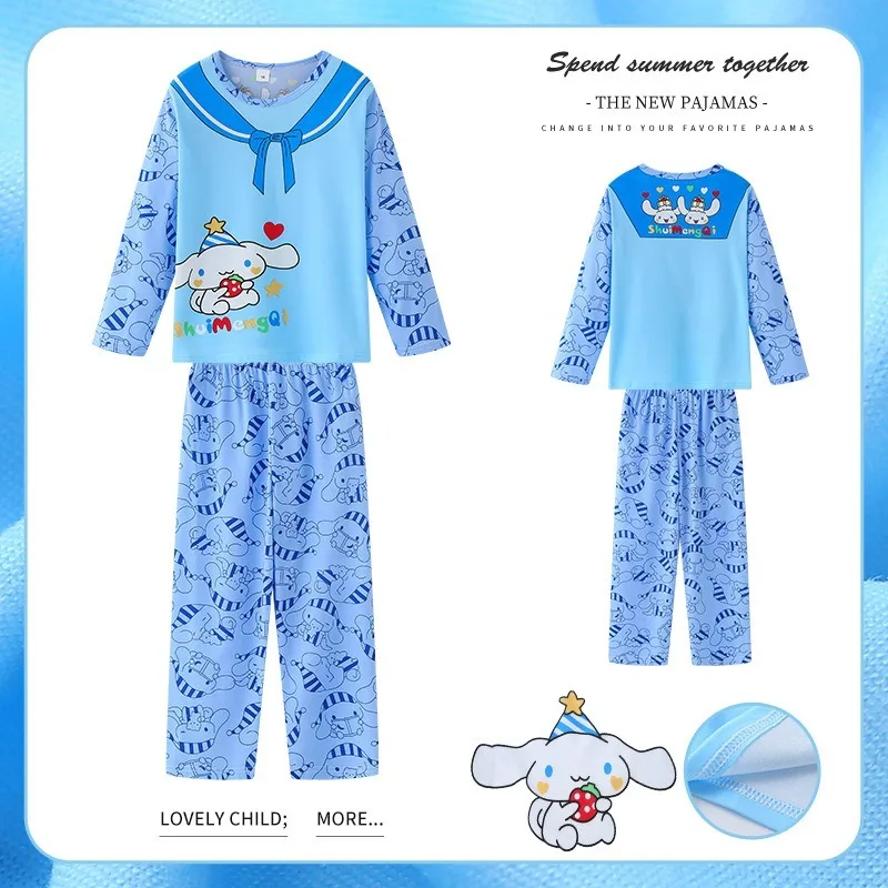 

Sanrio Kawaii Hello Kitty Pajamas Anime Cinnamoroll Autumn New Children's Casual Long Sleeve Home Clothes Set Cute Kid Clothing