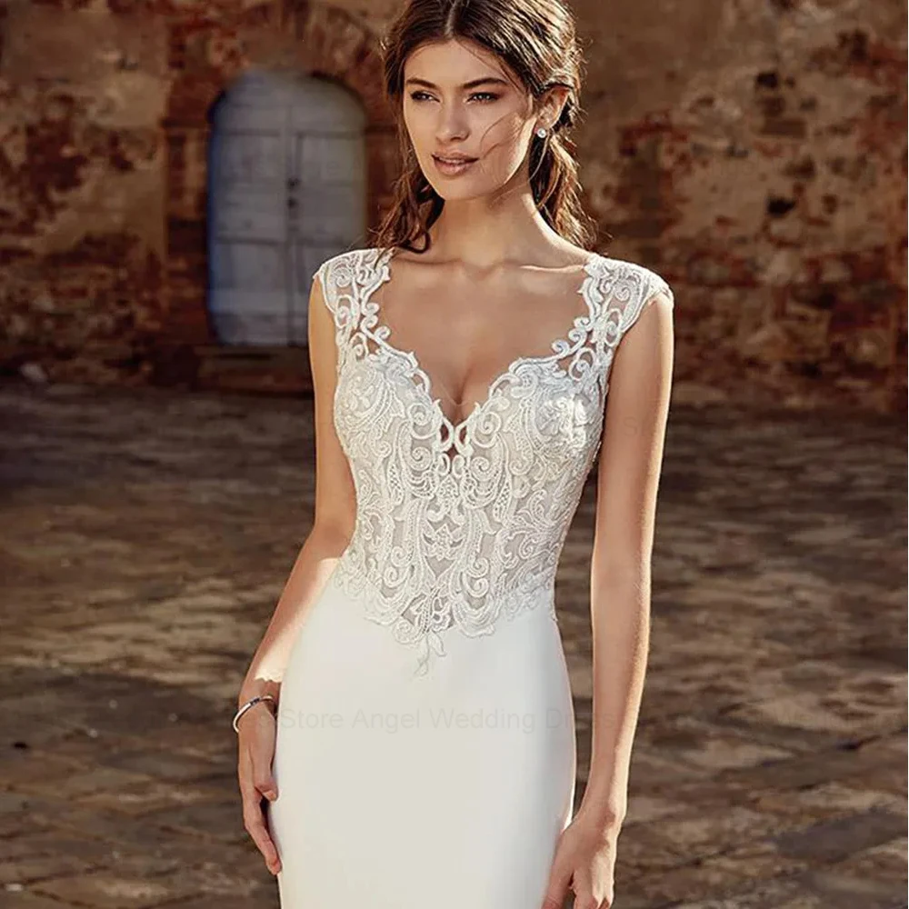Фото ANGEL Boho свадебное платье с v-образным вырезом, женское платье русалки, 2029, индивидуальное платье невесты без рукавов, кружевные аппликации, иллюзия, Vestidos De Noiva №3