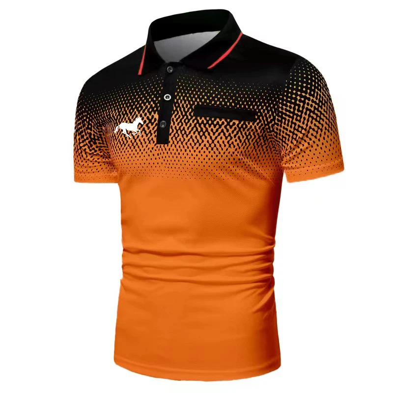 

Men Summer Slim Fit Sport Print Business Casual Polo Shirt .