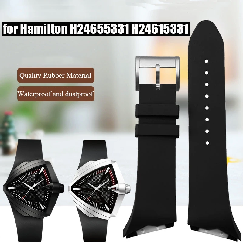 25mm Rubber Strap for Hamilton Ventura H24655331 H24615331 Stainless Steel Buckle Men Quality Silicone Replace Watch Band Belt