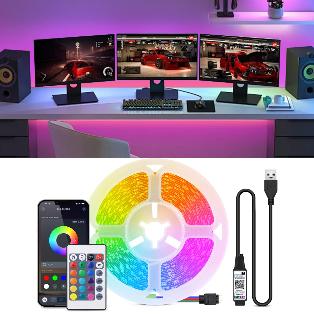 USB-лента с RGB-подсветкой 30 светодиодов/м