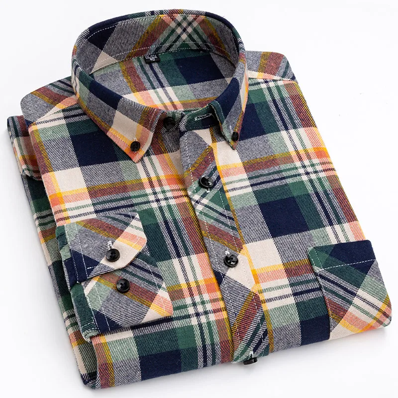 New Oversized M To 8XL Flannel Plaid Dress Shirt Long Sleeve Men's Shirts Cotton Cardigan Button Up Blouse Men Designer Clothes