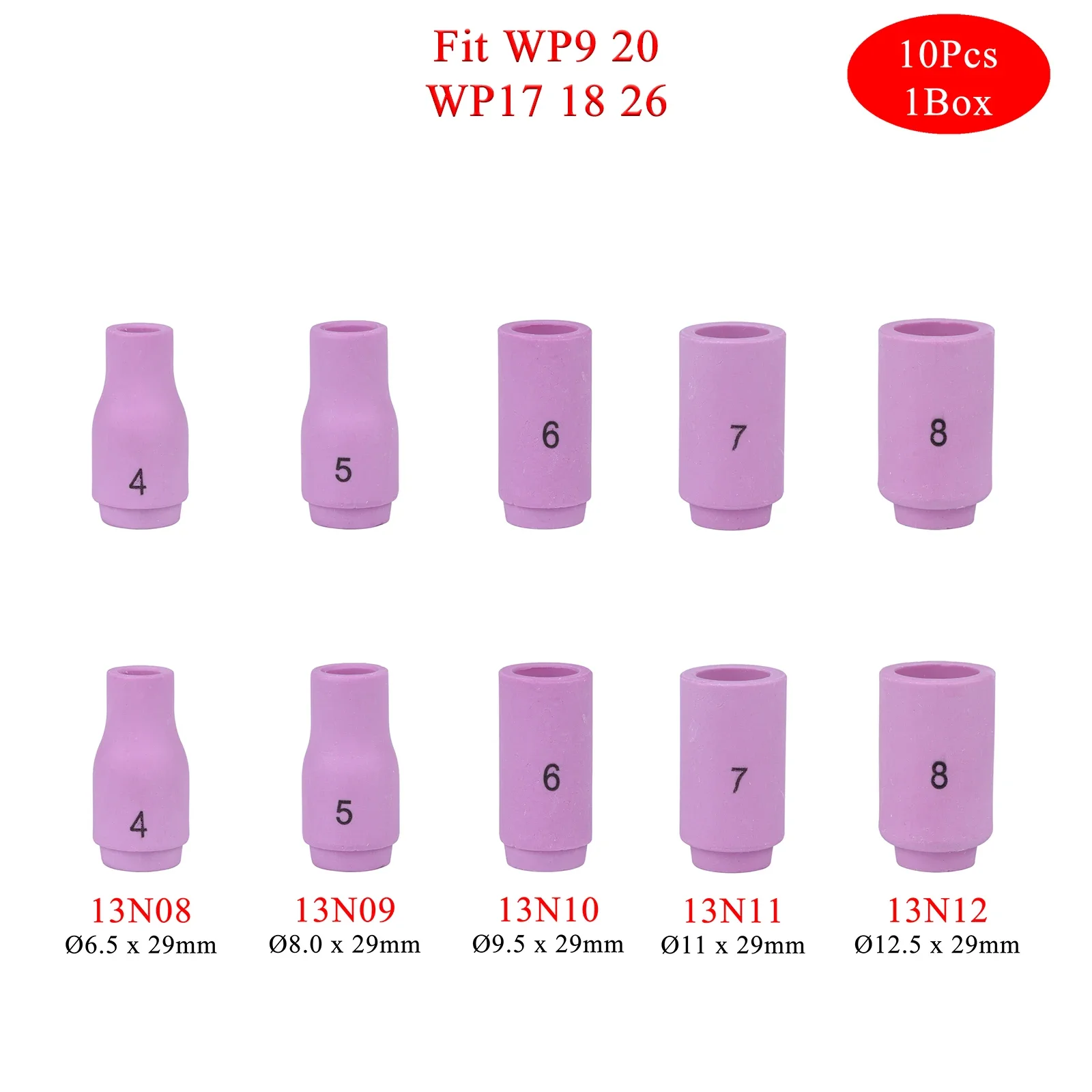 

10 шт. в коробке, 29 мм, 13N08 13N09 13N10 13N11 13N12 13N13, насадки из глинозема для TIG WP9 20 WP17 18 26, аксессуары для сварочной горелки
