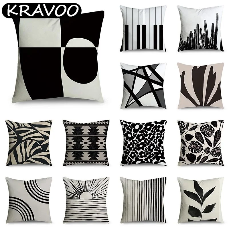 

Black White Geometric Cushion Cover Pillow Case Sofa Decorative Pillow Cover Polyester Home Decor Pillowcase Funda Cojín 45x45cm