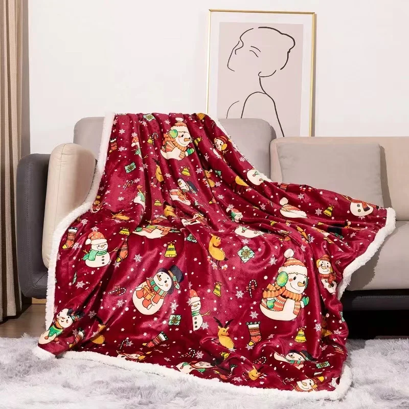 

Flannel Blanket double layer Christmas Decoration Blanket Snowflake ELK Winter Keep Warm Soft Thin blanket Sofa Cover