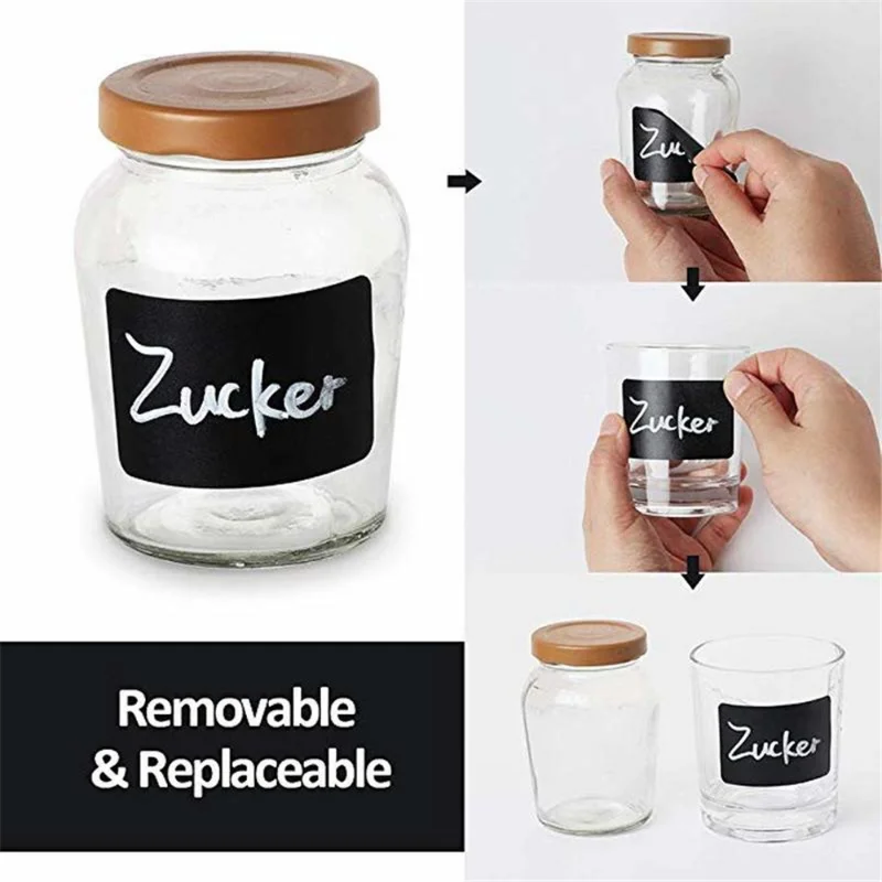 

Black Blank DIY Stickers 120pcs Waterproof Reusable Write Sticker with Pen for Food Storage Box Stationery Classification Label
