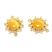 2pcs sun bracelet charmsrose gold color plated brassyellow cat eye stone pendantearring jewelry necklace 22 6x17mm