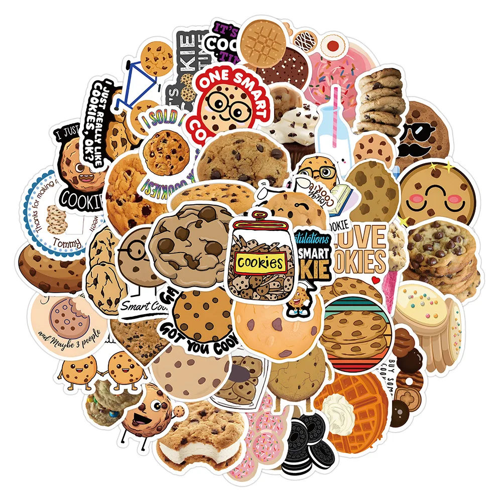 

50pcs Cartoon Delicious Cookies Graffiti Suitcase Water Cup Children's Reward Mobile Phone Case Notebook Waterproof Sticker