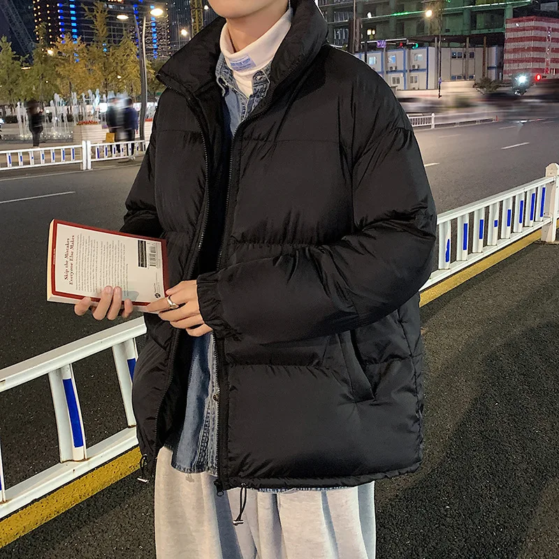 Solid Color Stand Collar Cotton Coat For Men's Casual Coat Winter Cotton Padded Coat Outdoor Warm Cotton Jacket