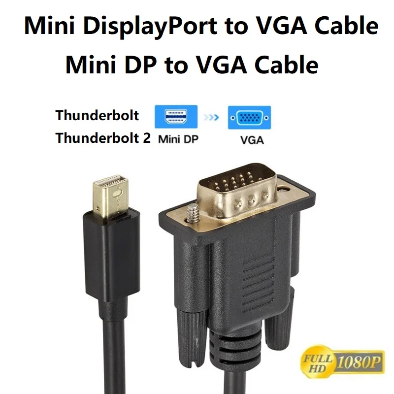 

Mini DisplayPort to VGA Cable 1.8m Mini Thunderbolt Mini DP to VGA Cable Male to Male for MacBook Surface Pro Monitor Projector