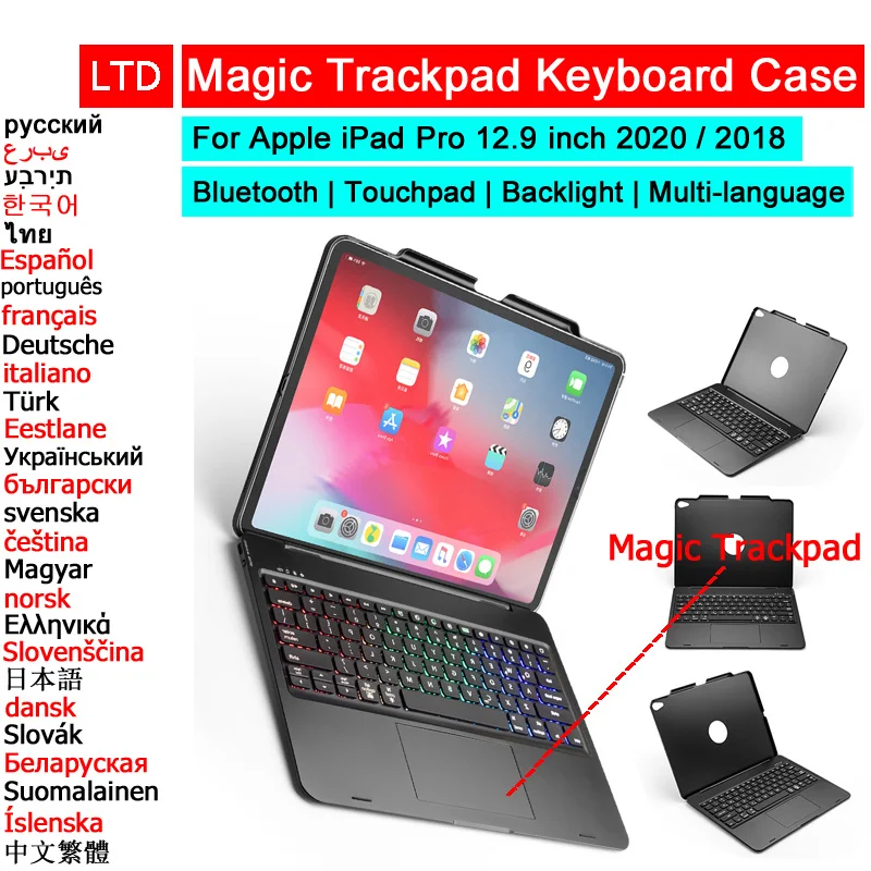 

Bluetooth Magic Trackpad Keyboard Mouse Case For iPad Pro 11 12.9 2018 Air 4 10.9 Tablet Russian Arabic