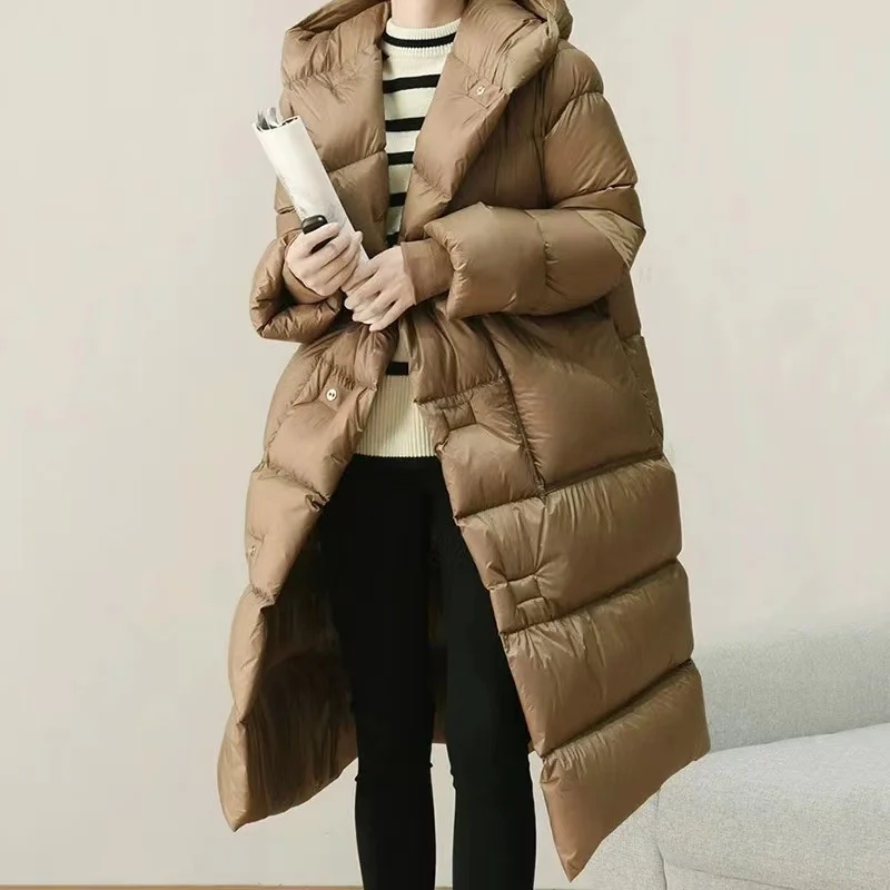 Women's Down Jacket Long Winter 2023 New Oversized Warm Thick Casual Coat Female High Street Bat Sleeve Loose Down Parkas Parks