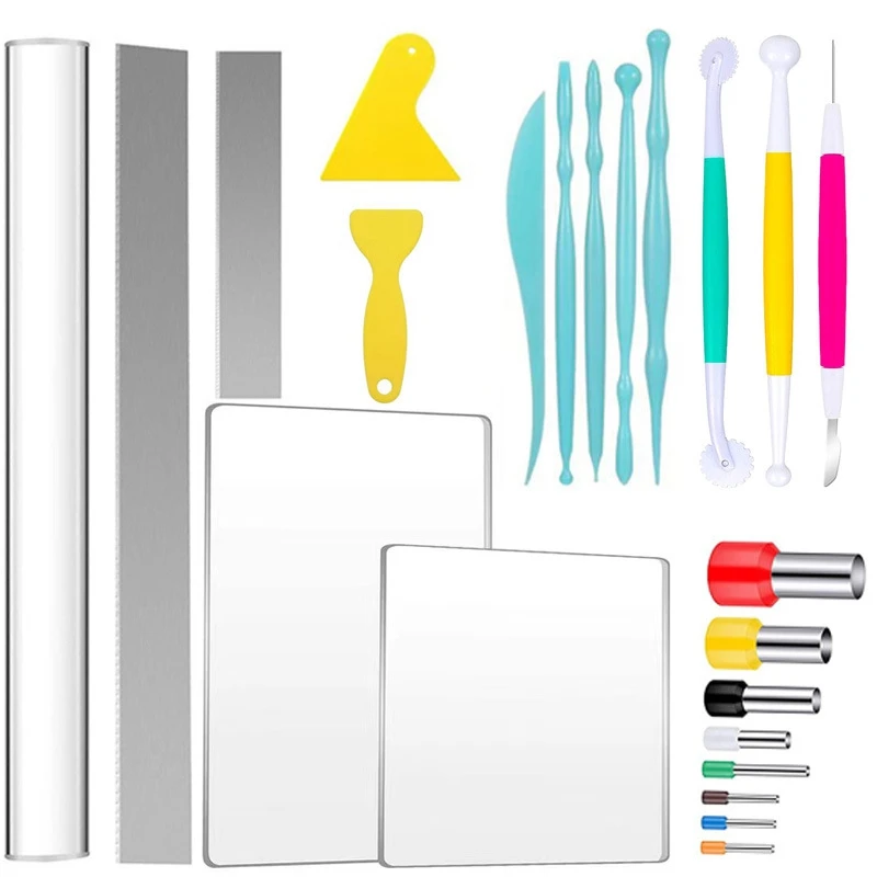 

23 Pcs Acrylic Clay Cutter Set, Polymer Clay Roller,Acrylic Sheet, Clay Tools and Supplies for Clay DIY Making Shaping