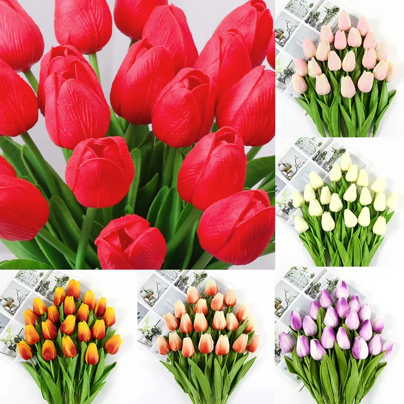 

5/10/15 Pcs Artificial Flower Tulip Flower PE Foam 35Cm Real Touch Artificial Tulip Bouquet For Wedding Banquet Home Decoration