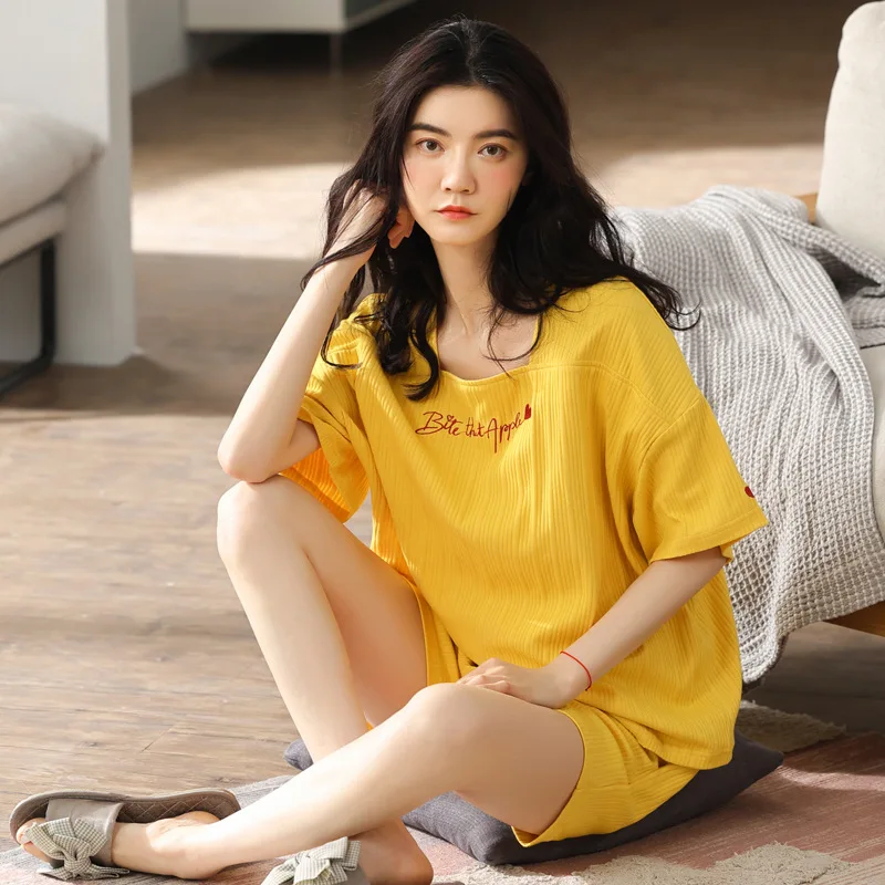 Пижама женская на весну и лето новые хлопковые шорты с коротким рукавом