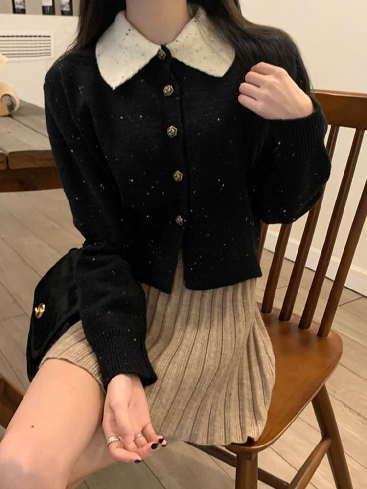 Красный свитер с воротником-поло женский осенне-зимний свободный утягивающий