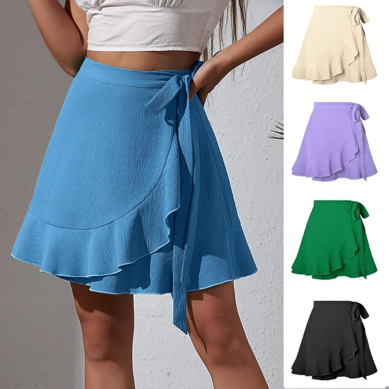 

Vintage Solid Color Half Skirts Summer Woman Ladies High Waist Skirt Yarn Elastic Waist Midi Skirt for Taking Photo