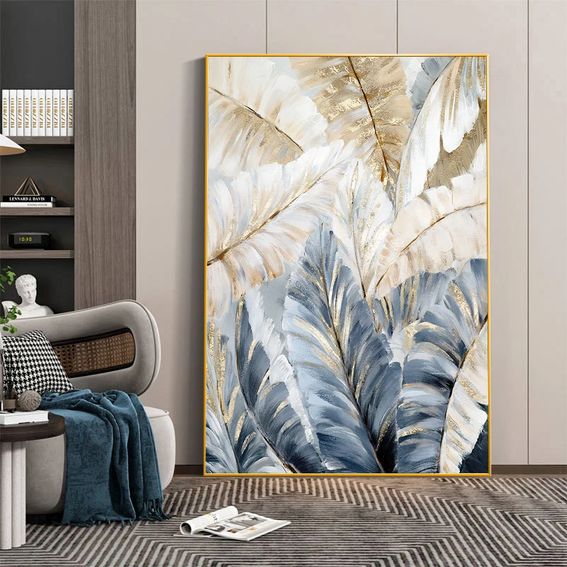 

Abstract Golden Palm Leaves Poster Nordic Plant Canvas Painting Still Life Wall Art Pictures for Living Room Interior Home Decor